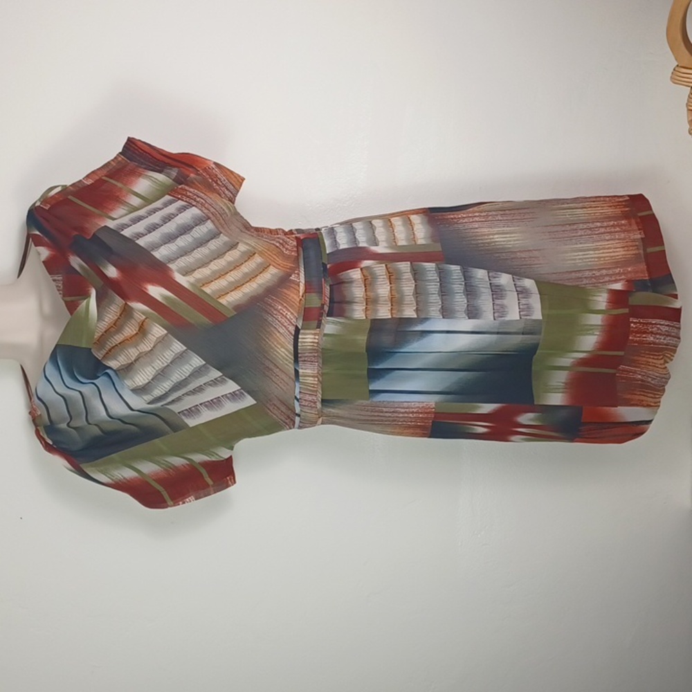 Walter Baker Multicolor Arts  Earthy Abstract Plaid Print Mid-Century Vibe Dress